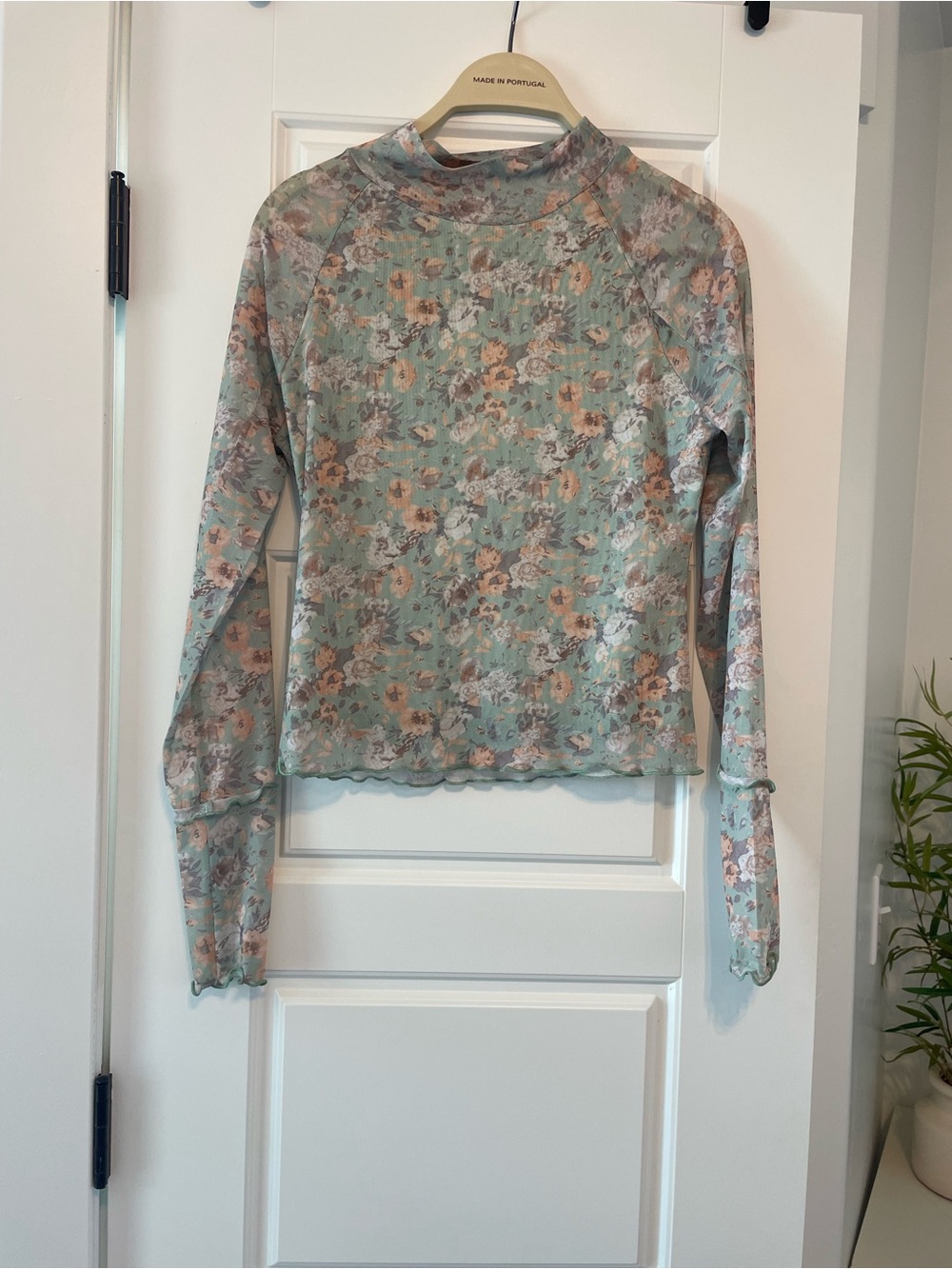 Promesa Mint Green Floral Mock Neck Long Sleeve Top
